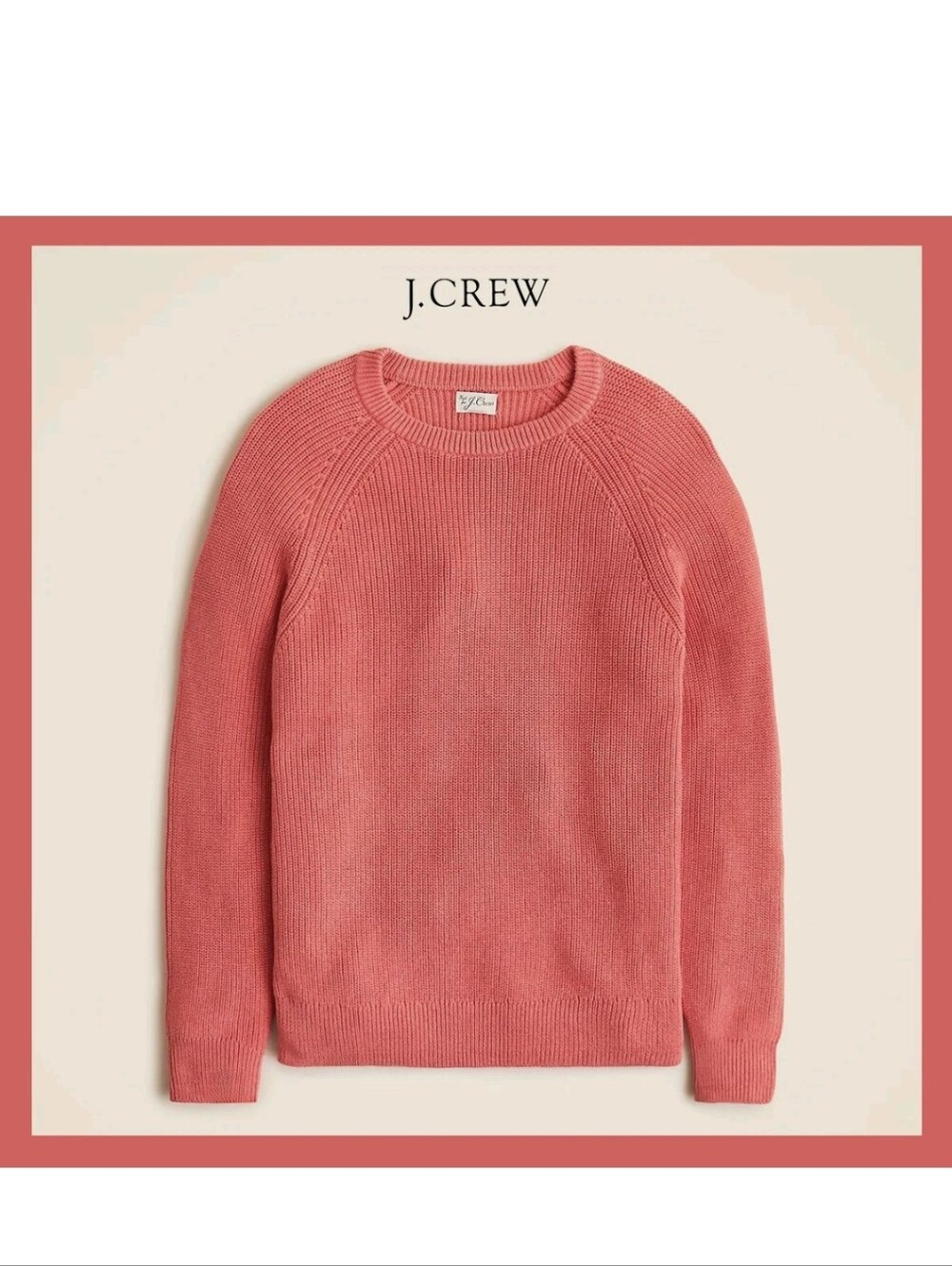 J.Crew Heritage Cotton Ribbed Sweater LG Heather Geranium BNWT $118 1 Left!